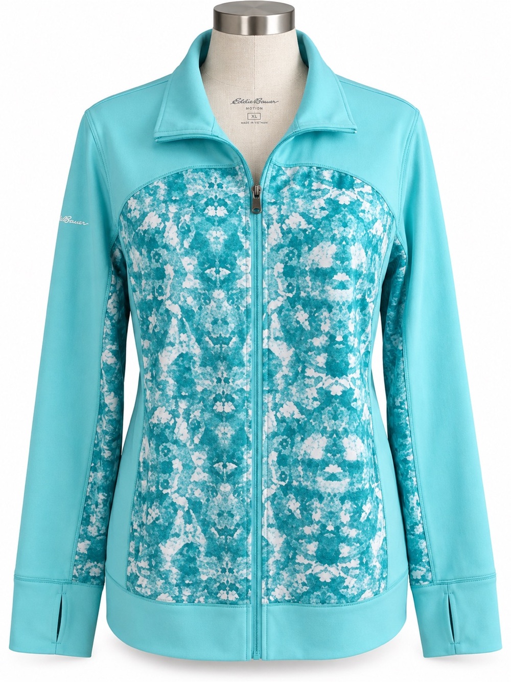 Eddie Bauer Motion Women’s XL Turquoise Full Zip Floral Print Jacket
